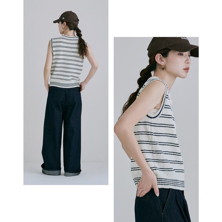 etoll エトル ブークレボーダーヘンリーネックトップス | Fashion Letter | 詳細画像13 