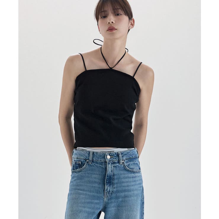 ブラック | etoll エトル マルチウェイチョーカー風リブキャミソール | Fashion Letter