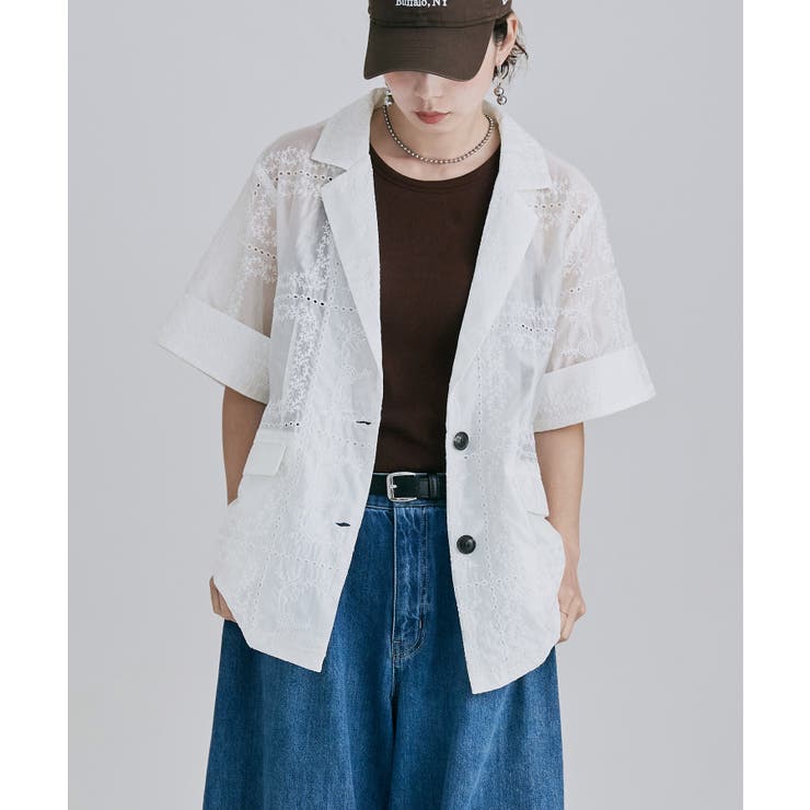 オフホワイト | etoll エトル パッチワークレーステーラードジャケット | Fashion Letter