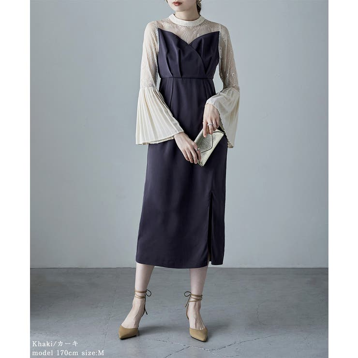 etoll. エトル レースカットワークプリーツドレス ネイビー etoll エトル レースカットワークプリーツドレス[品番