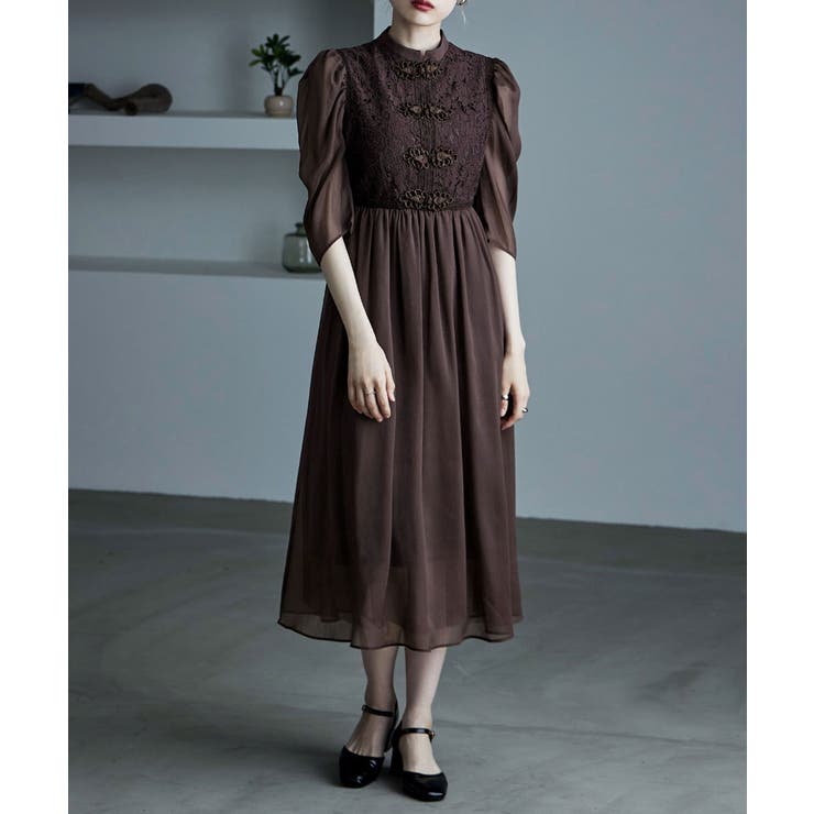 etoll エトル チャイナモチーフフレアドレス[品番：FT000008645