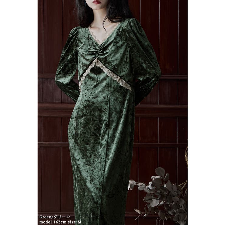 etoll エトル クラッシュベロアランジェリー風ドレス[品番