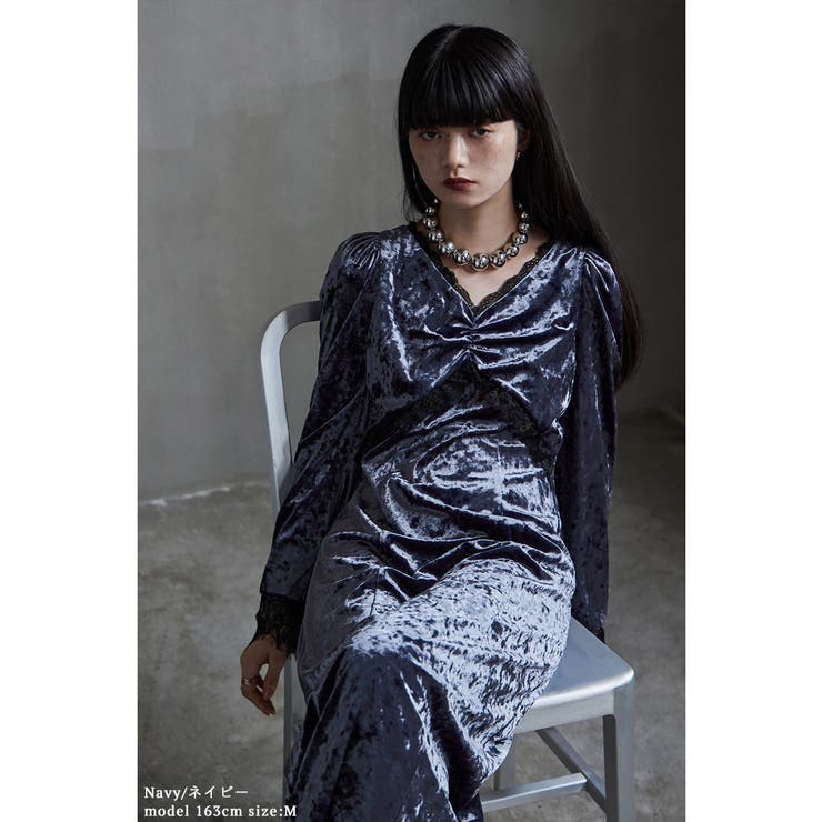 etoll エトル クラッシュベロアランジェリー風ドレス[品番