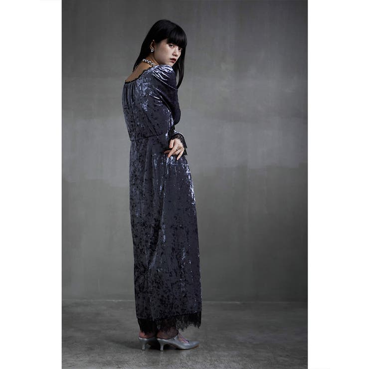 【etoll.】クラッシュベロアランジェリー風ドレス エトル etoll. クラッシュベロアランジェリー風ドレス