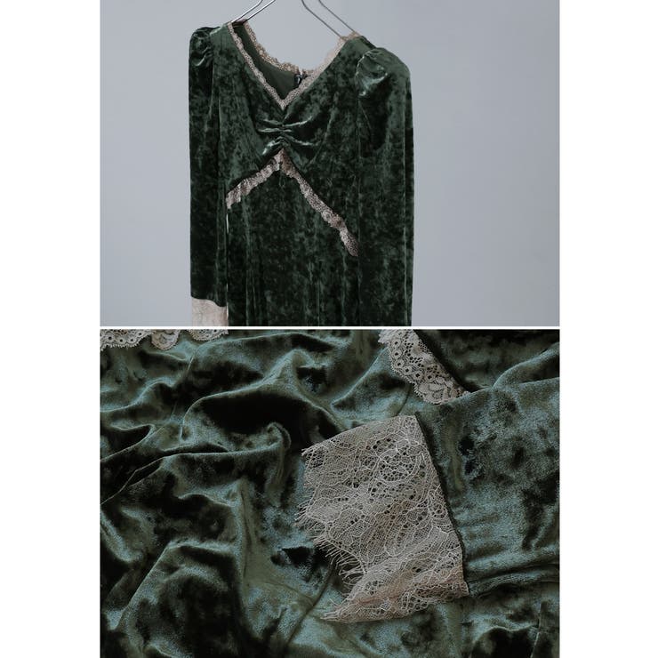 etoll エトル クラッシュベロアランジェリー風ドレス[品番