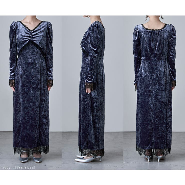 etoll エトル クラッシュベロアランジェリー風ドレス[品番