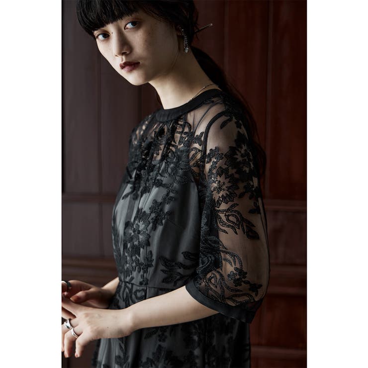 etoll エトル グラデーション刺繍レースフレアドレス[品番