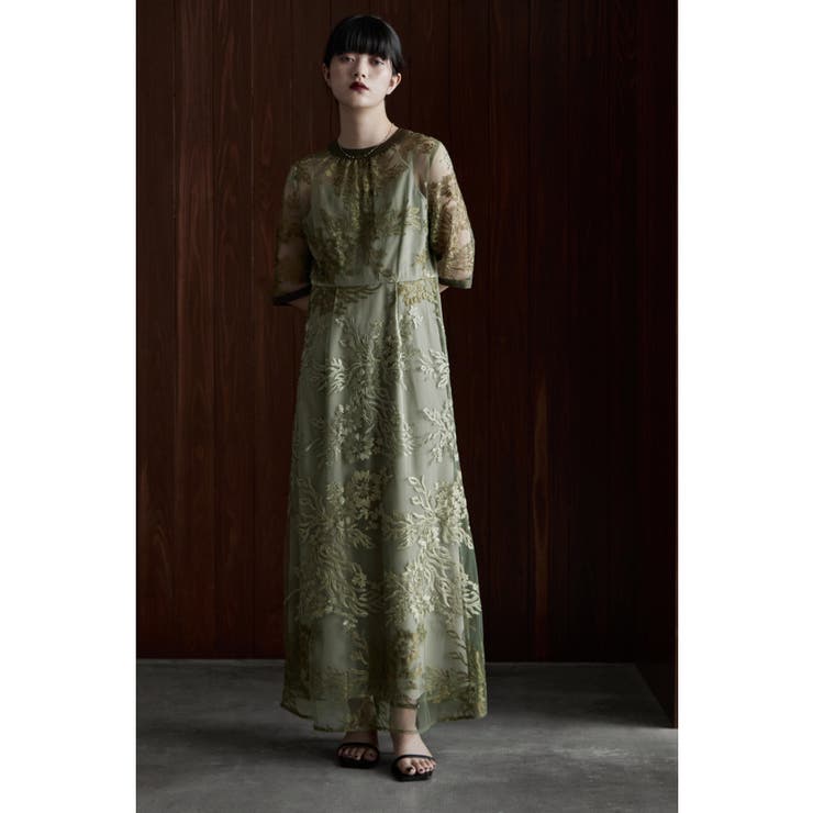 【新品】etoll. エトル　グラデーション刺繍レースフレアドレス　ブラウン グラデーション刺繍レースフレアドレス｜パーティードレス・結婚