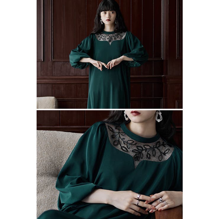 エトル エンブロイダリーネックAラインドレス ワンピース エトル etoll. エンブロイダリーネックAラインドレス （ブラック