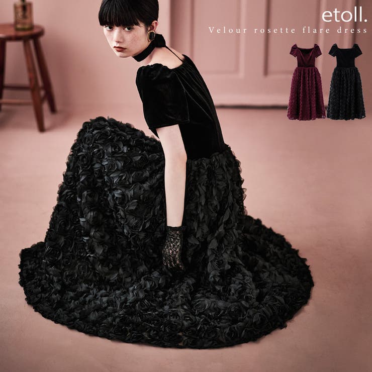 etoll エトル ベロアロゼットフレアドレス | Fashion Letter | 詳細画像1 