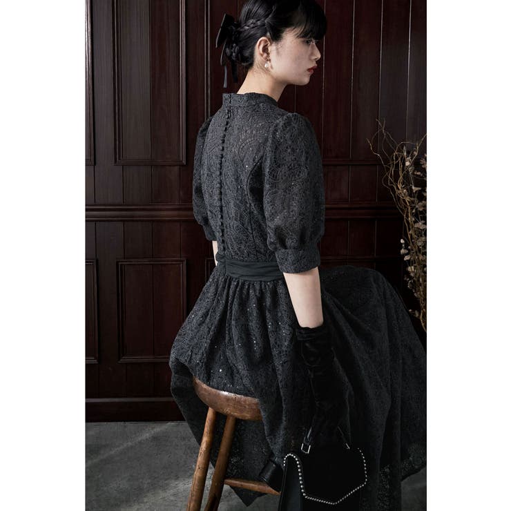 etoll. ダークグリーン フレアドレス エトル etoll. バック刺繍フレアドレス （ブラック） - ファッション