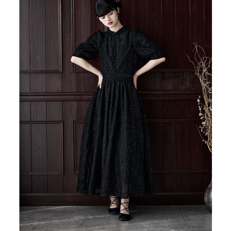 ブラック | etoll エトル スパングルレースキャスリーンフレアドレス | Fashion Letter