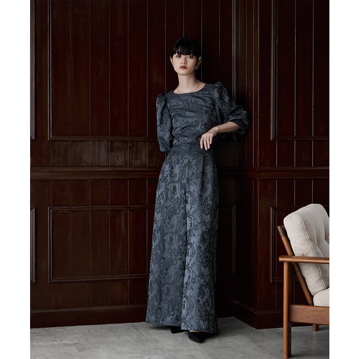 etoll エトル ジャガードクロップブラウス＆タックワイドパンツセットアップ | Fashion Letter | 詳細画像5 