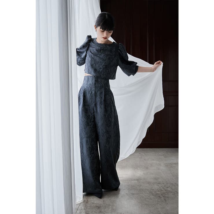 etoll エトル ジャガードクロップブラウス＆タックワイドパンツセットアップ | Fashion Letter | 詳細画像6 