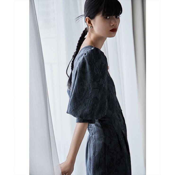 etoll エトル ジャガードクロップブラウス＆タックワイドパンツセットアップ | Fashion Letter | 詳細画像7 