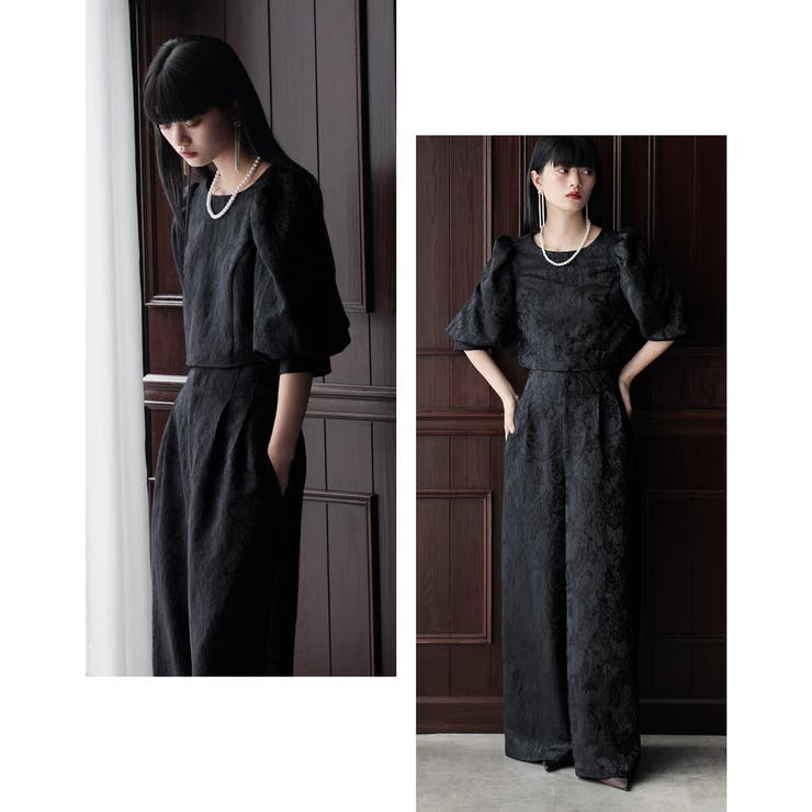 etoll エトル ジャガードクロップブラウス＆タックワイドパンツ