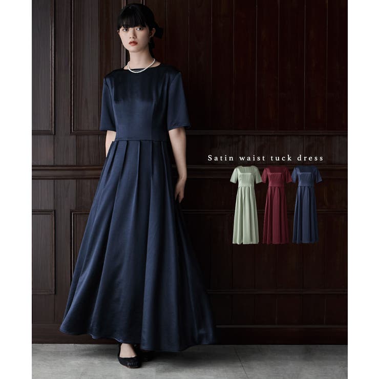 etoll エトル サテンウエストタックドレス[品番：FT000010789