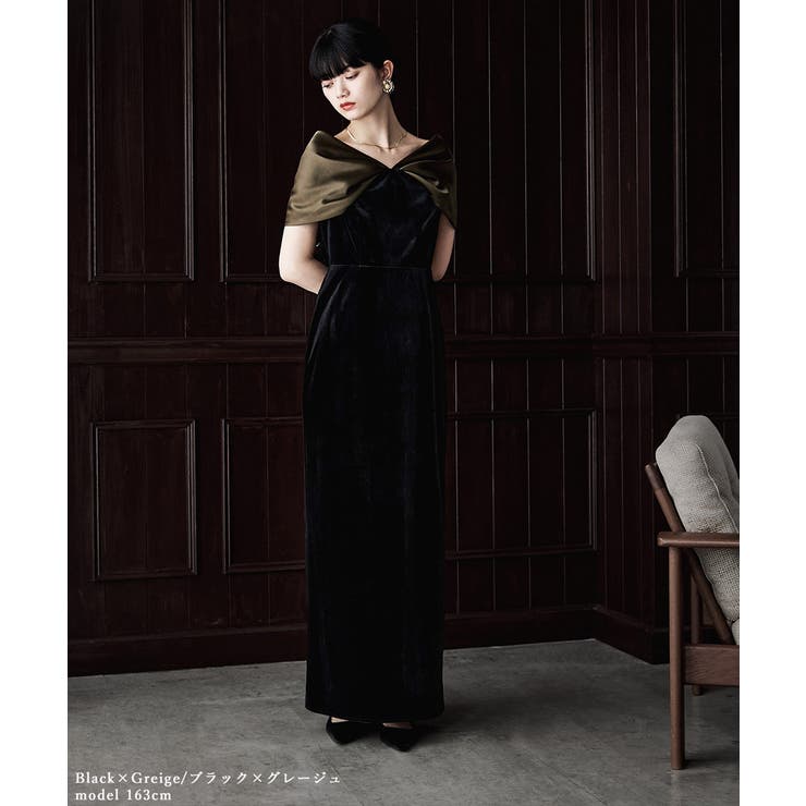 etoll エトル サテンリボンスリーブベロアドレス[品番：FT000010790