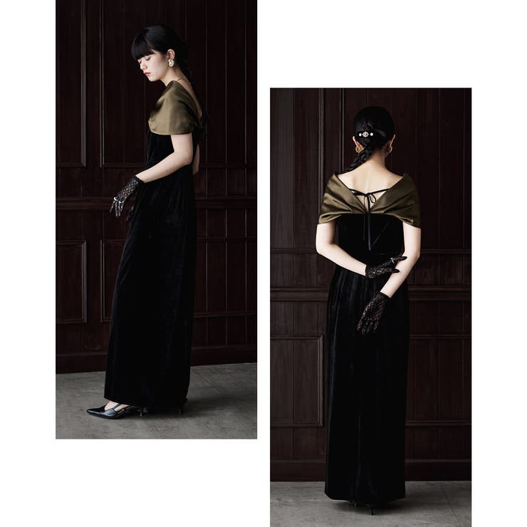 etoll エトル サテンリボンスリーブベロアドレス[品番：FT000010790