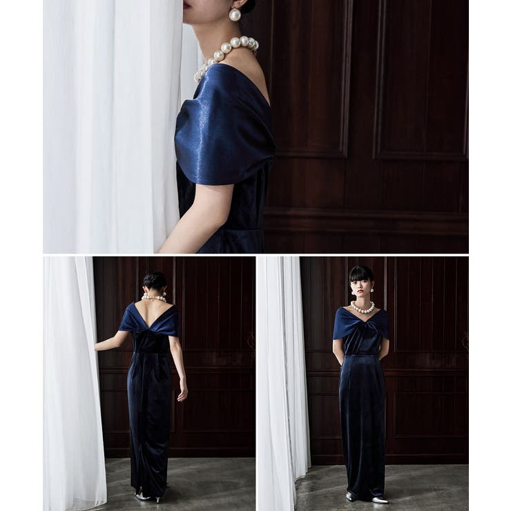 etoll エトル サテンリボンスリーブベロアドレス[品番：FT000010790