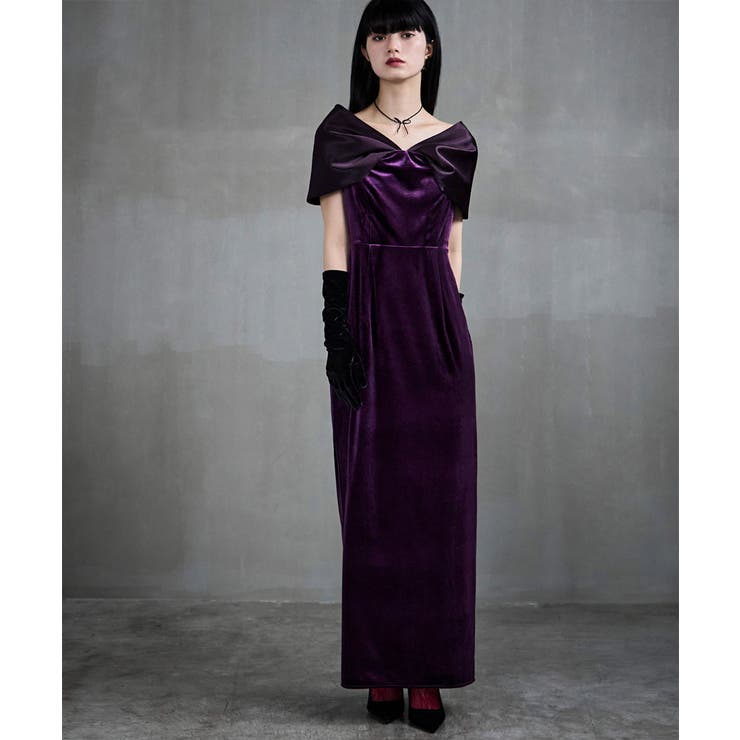 etoll エトル サテンリボンスリーブベロアドレス[品番：FT000010790