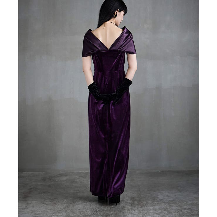 etoll エトル サテンリボンスリーブベロアドレス[品番：FT000010790