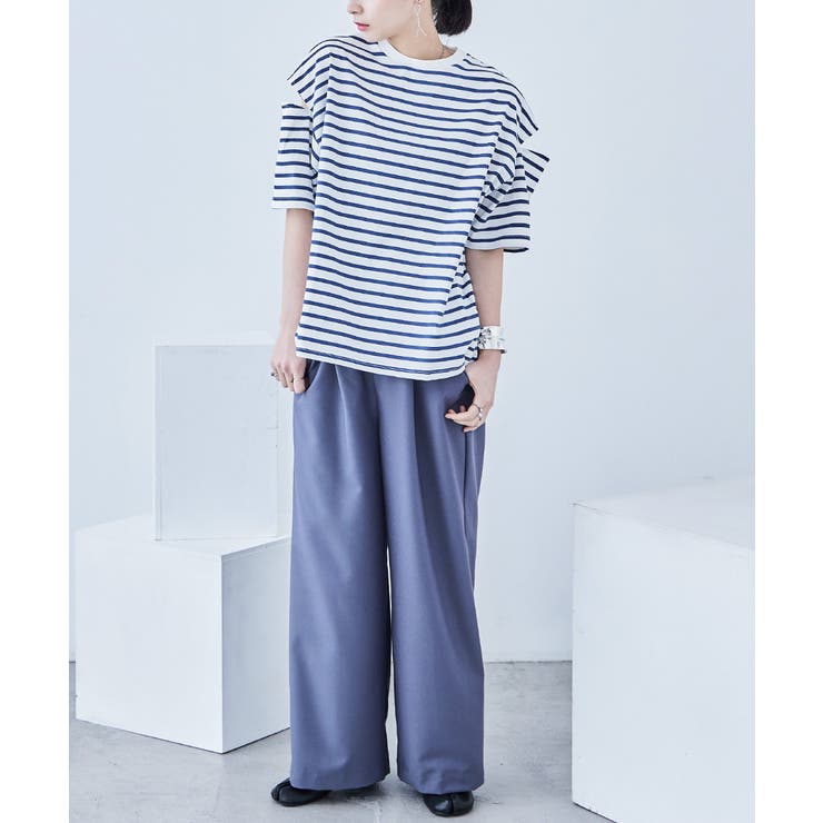 ボーダー カットアウト ビッグ5分袖Tシャツ | Fashion Letter | 詳細画像13 