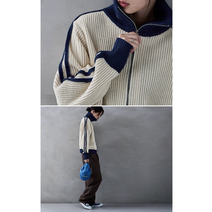 etoll エトル サイドラインローゲージニットトラックジャケット[品番