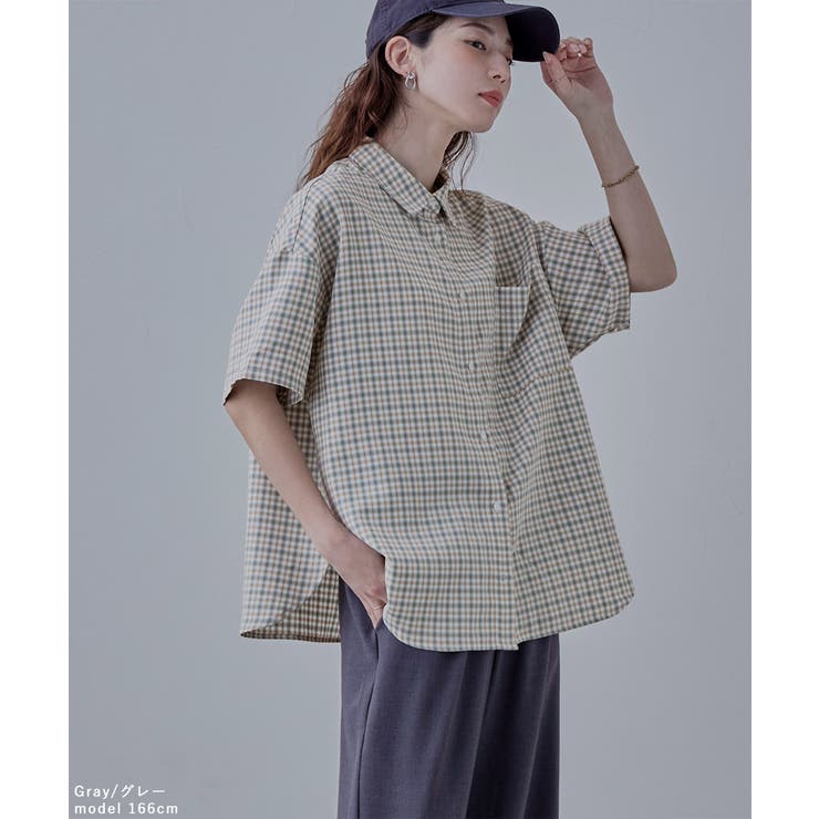 ブラウス シャツ チェックハーフスリーブシャツ レディース Unblend ブラウス シャツ 「Unblend」立体ポケット 裾ドロー