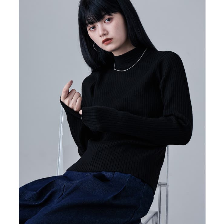 ブラック | etoll エトル ボトルネックワイドリブニット | Fashion Letter