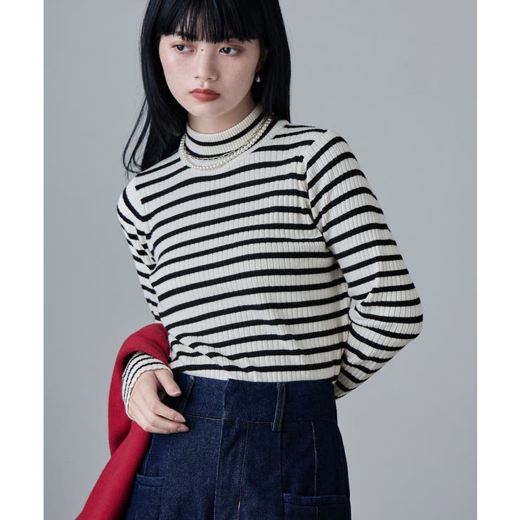 アイボリー×ブラック | etoll エトル ボトルネックワイドリブニット | Fashion Letter