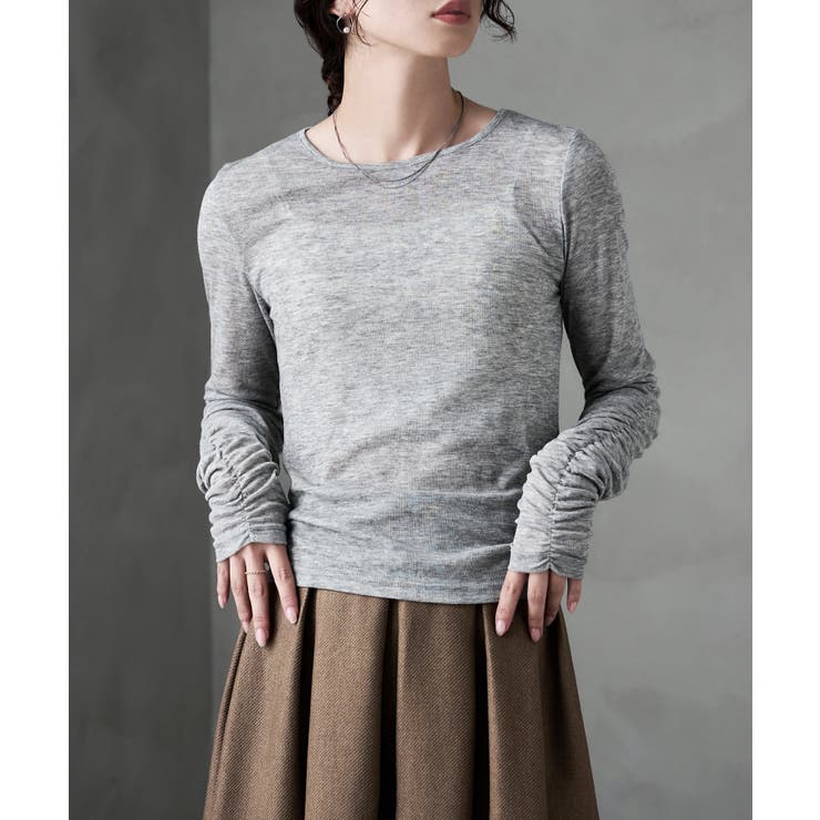 杢グレー | etoll エトル フラッフィーシアーシャーリングスリーブトップス | Fashion Letter