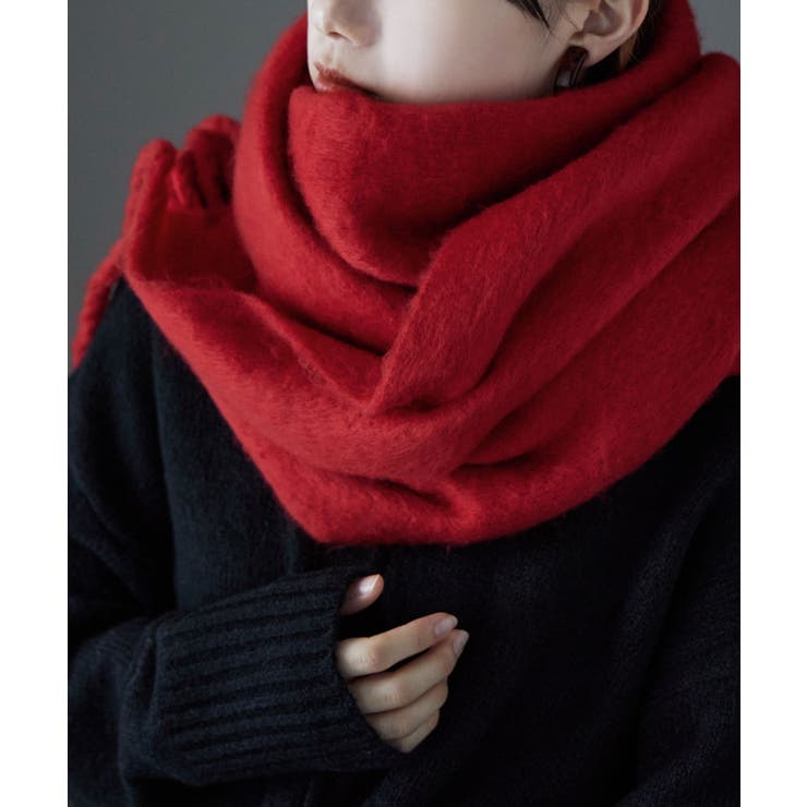 レッド | etoll エトル フリンジシャギーボリュームマフラー | Fashion Letter