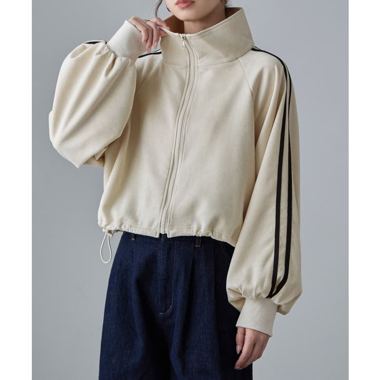 アイボリー | etoll エトル サイドラインスエード調トラックジャケット | Fashion Letter