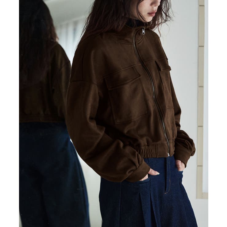 ダークブラウン | etoll エトル スエードライクスタンドカラーショートブルゾン | Fashion Letter