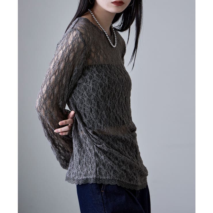 チャコール | etoll エトル レースサイドタックドレープトップス | Fashion Letter