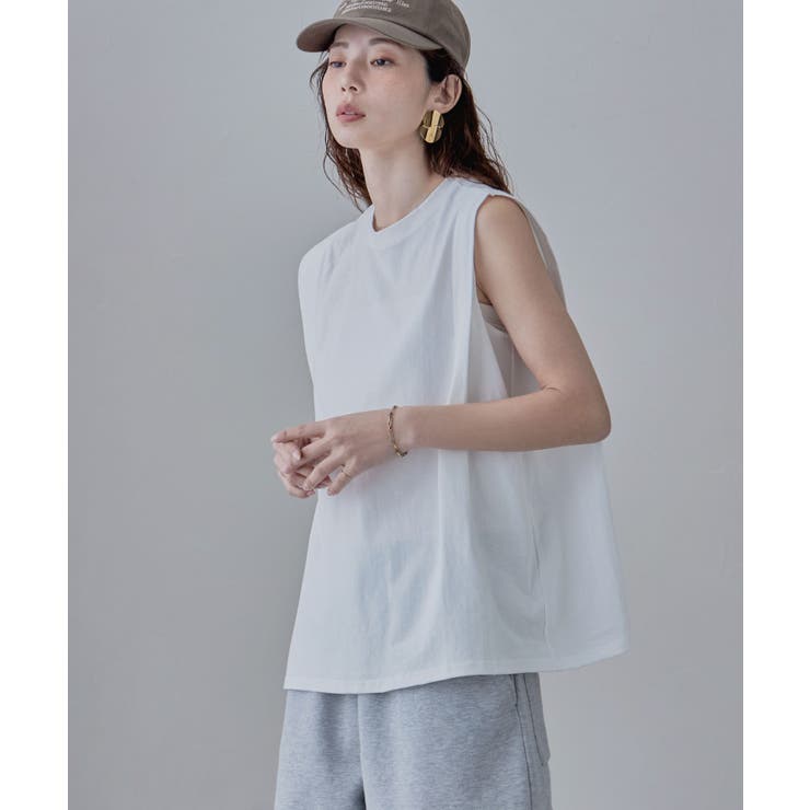 オフホワイト | etoll エトル ショルダータックノースリーブTシャツ | Fashion Letter