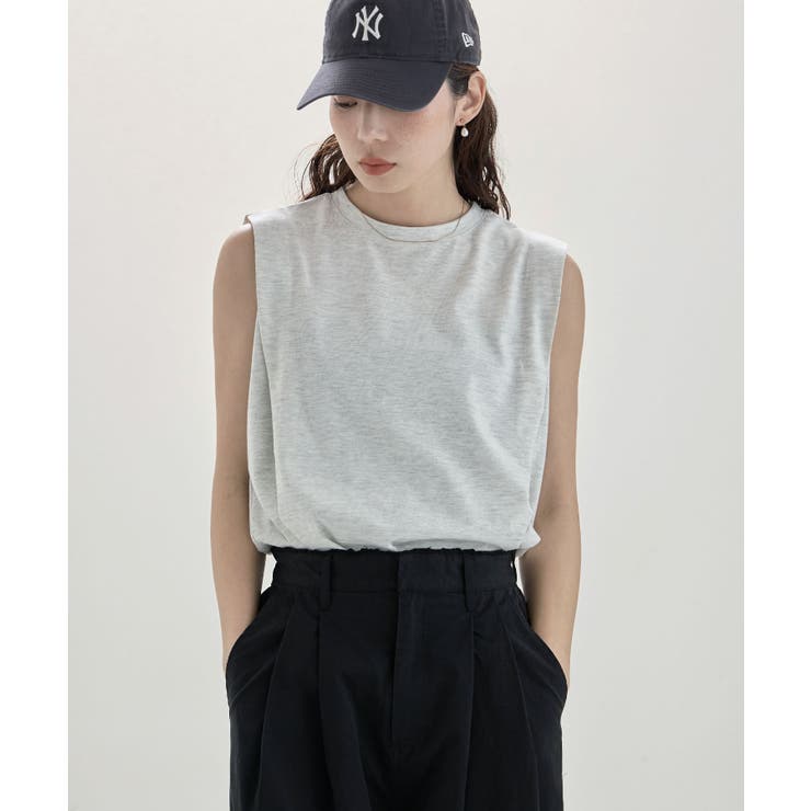 オートミール | etoll エトル ショルダータックノースリーブTシャツ | Fashion Letter