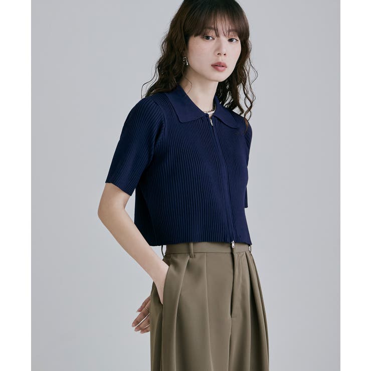 ネイビー | etoll エトル ポロ襟Wジップカーディガン | Fashion Letter