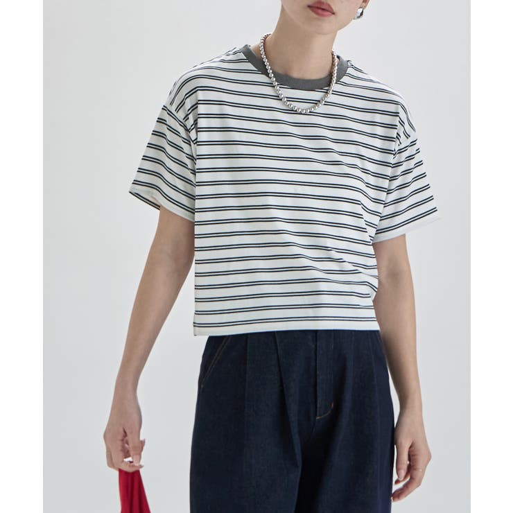 オフホワイト | etoll エトル リンガーネックボーダーショートT | Fashion Letter