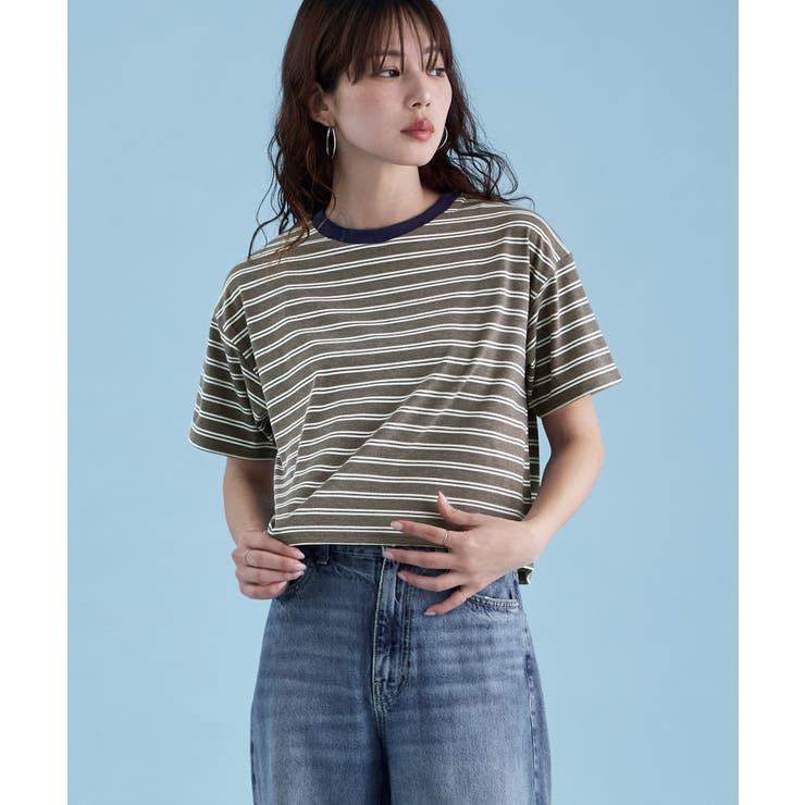 モカ | etoll エトル リンガーネックボーダーショートT | Fashion Letter