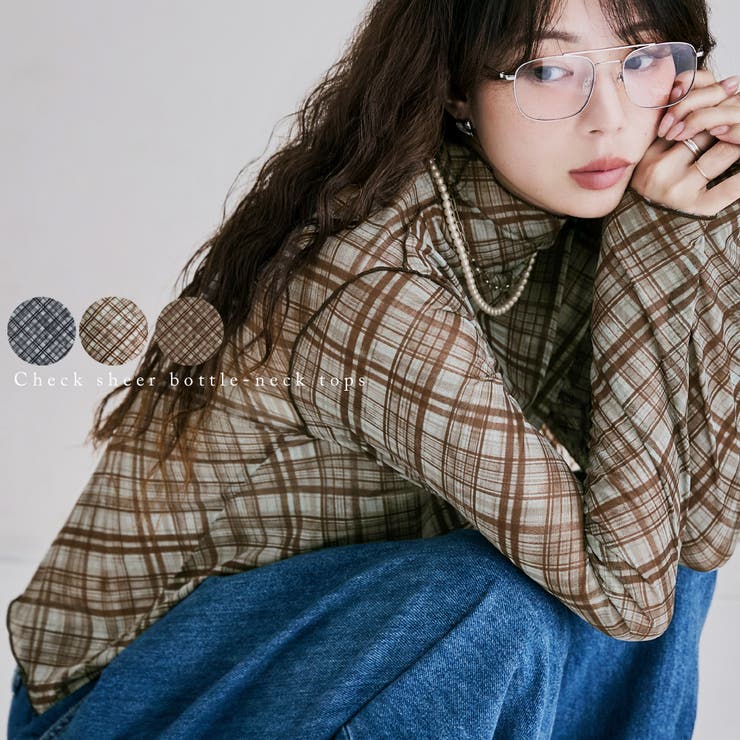 etoll エトル チェック柄シアーボトルネックトップス | Fashion Letter | 詳細画像1 