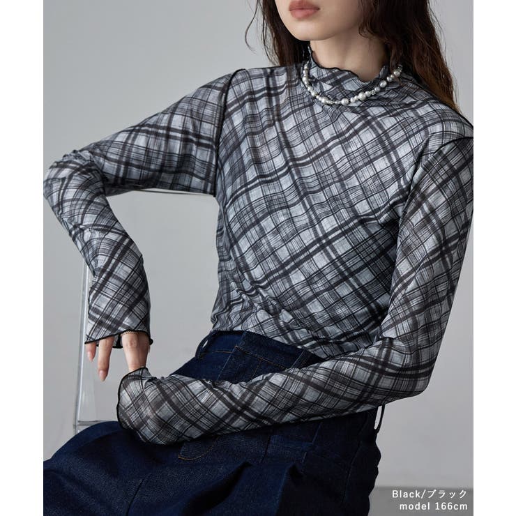 etoll エトル チェック柄シアーボトルネックトップス | Fashion Letter | 詳細画像8 