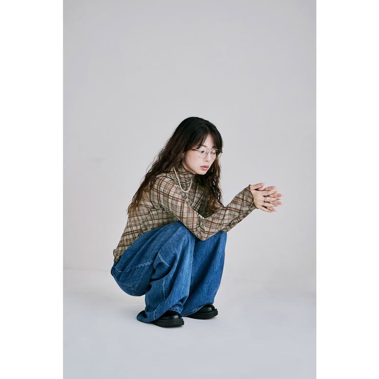 etoll エトル チェック柄シアーボトルネックトップス | Fashion Letter | 詳細画像14 