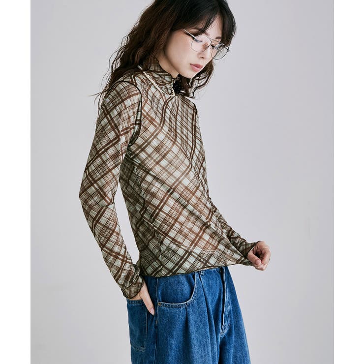 etoll エトル チェック柄シアーボトルネックトップス | Fashion Letter | 詳細画像16 