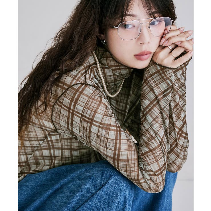 etoll エトル チェック柄シアーボトルネックトップス | Fashion Letter | 詳細画像18 