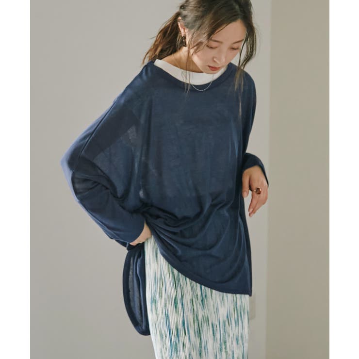 ネイビー | ゆるく被ってUV対策！ ドルマンUVケアカットソー レディース | Fashion Letter