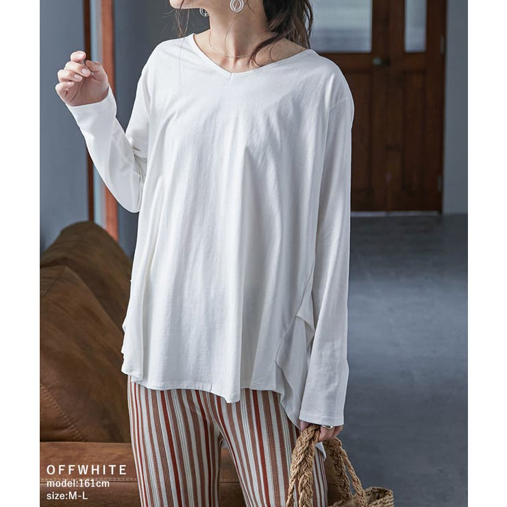 タックヘムコットンVネックカットソー レディース トップス | Fashion Letter | 詳細画像4 