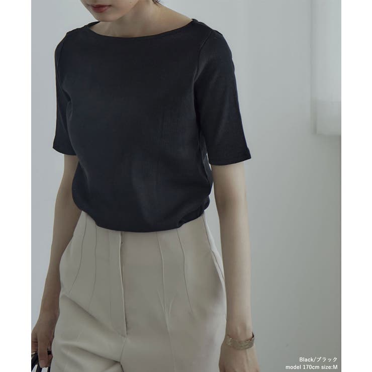 etoll エトル 五分袖ボートネックコットンリブT | Fashion Letter | 詳細画像2 