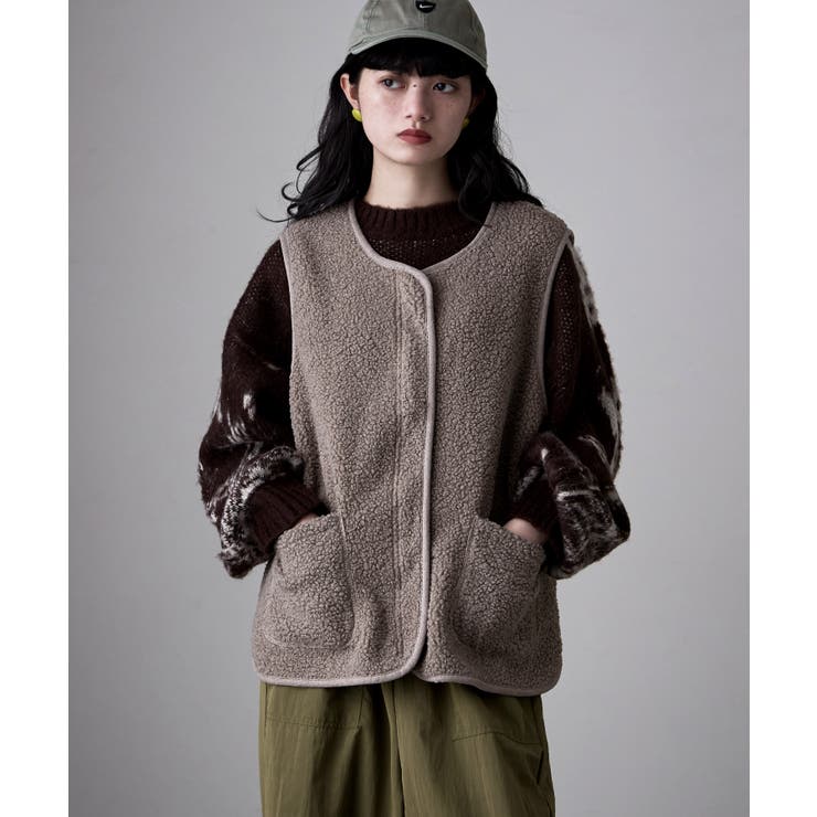 モカ | etoll エトル ライトボアジップベスト | Fashion Letter